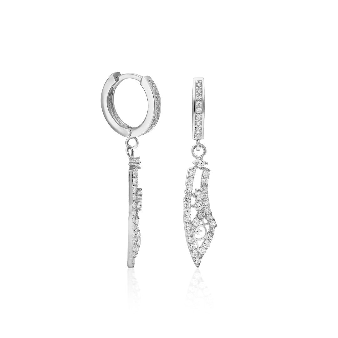 Feather Model Stone Earrings - 925 SILVER