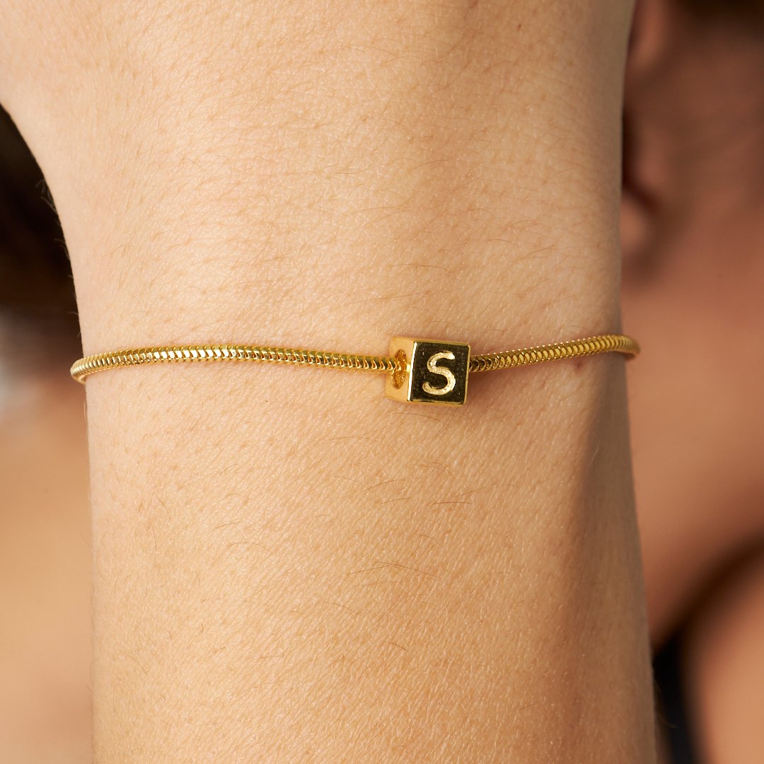 Cube Letter Chain Bracelet - 925 SILVER