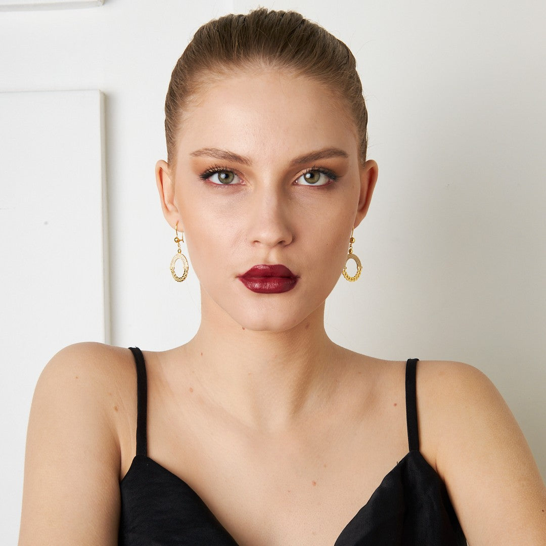 Oval Stylish Design Earrings with Zircon Stone - 925 SILVER