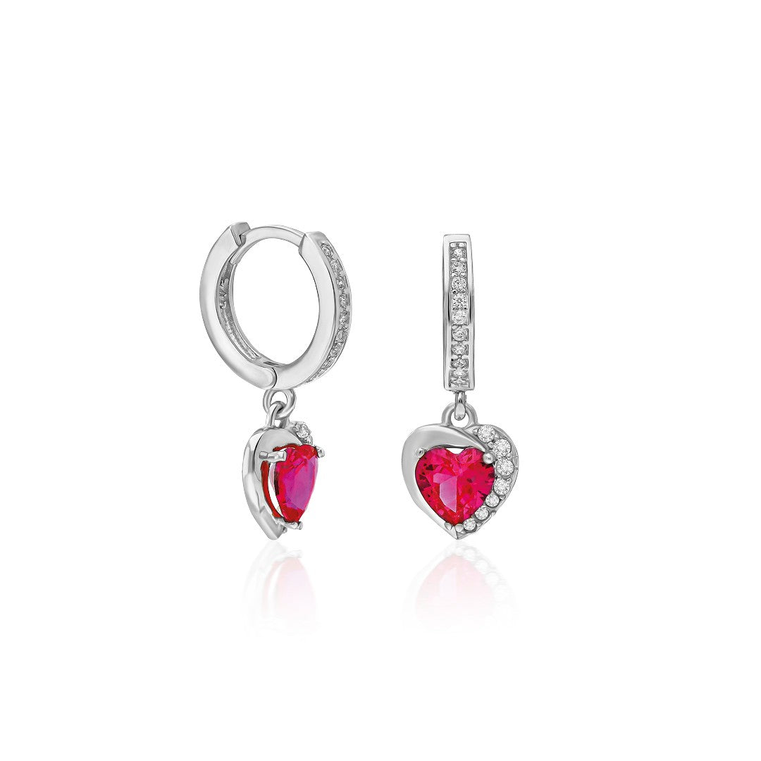 Pink Stone Heart Earrings - 925 SILVER
