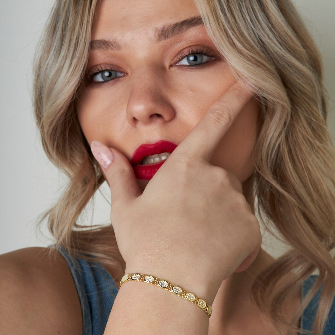Oval Chain Bracelet with Stones - 925 SILVER