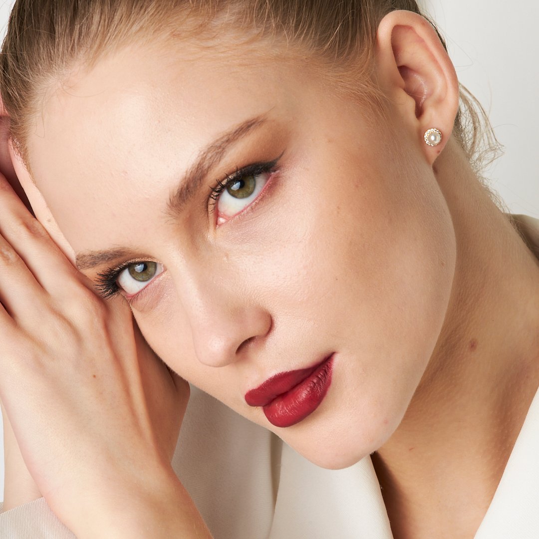 Stone Round Pearl Earrings - 925 SILVER