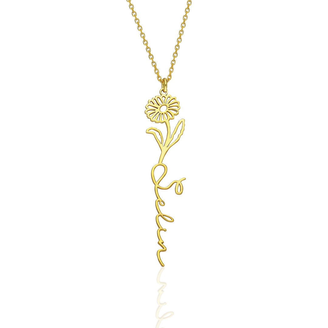Daisy Name Necklace with Birth Flower - 925 Silver