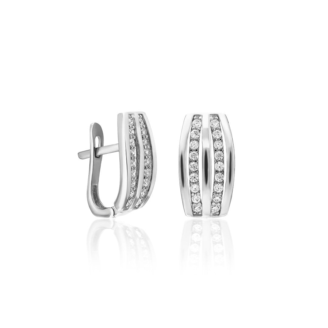 Double Row Stone Earrings - 925 SILVER