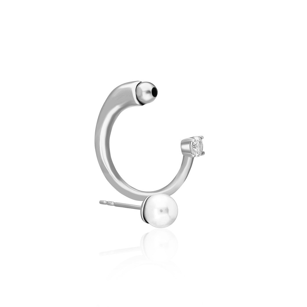 Minimal Pearl Half Earrings - 925 SILVER