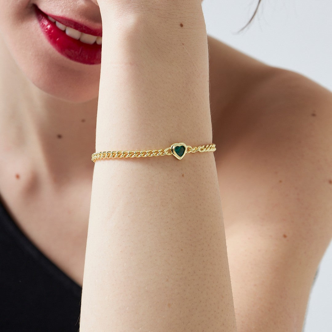Zircon Heart Detailed Chain Bracelet - 925 SILVER