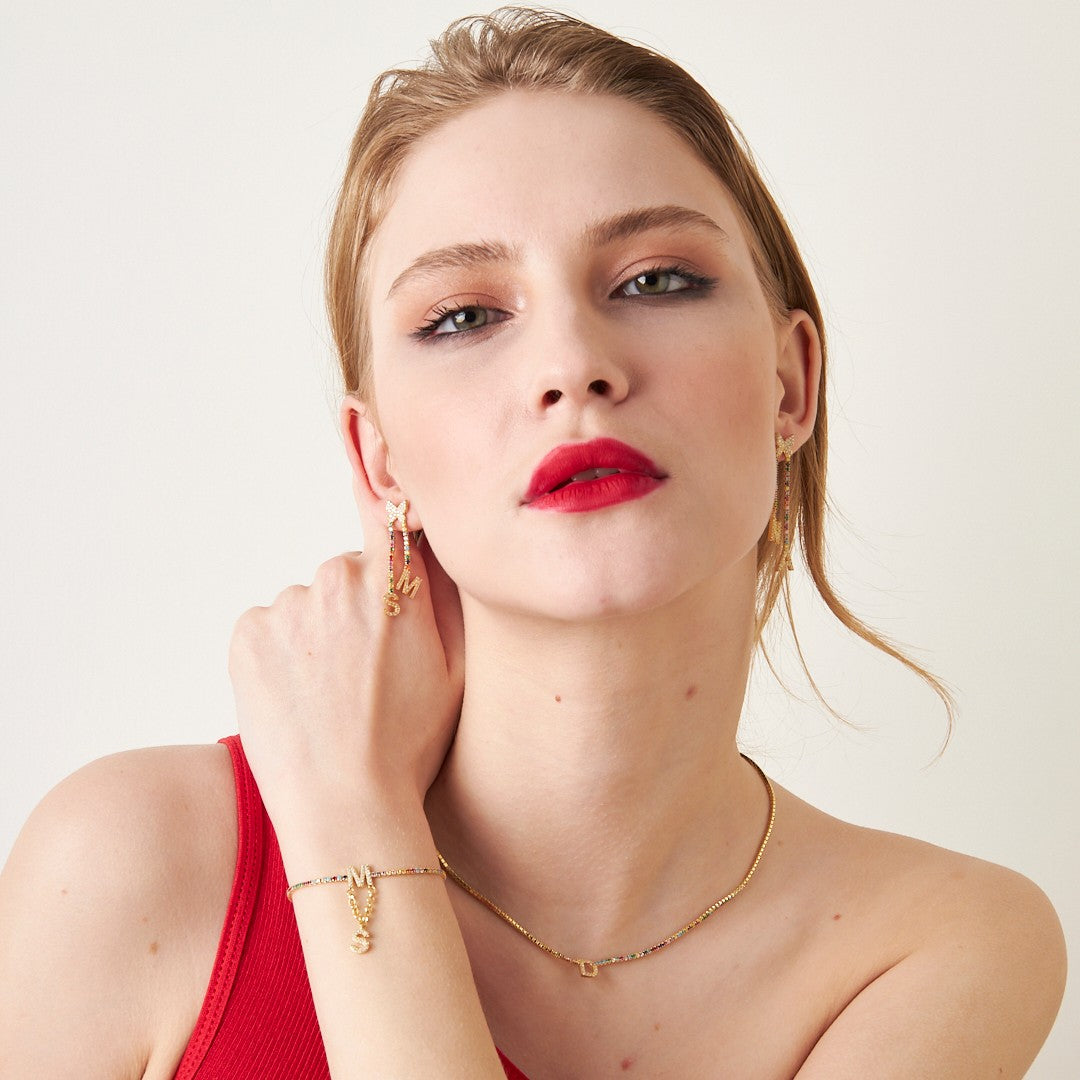 BUNTE ZIRKONIA SET MIT BUCHSTABE | 925 SILBER