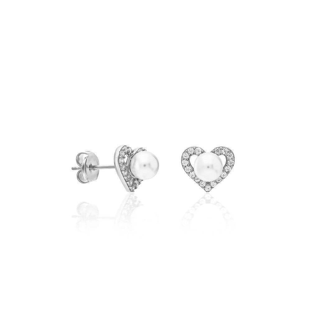 Heart Pearl Earrings - 925 Silver