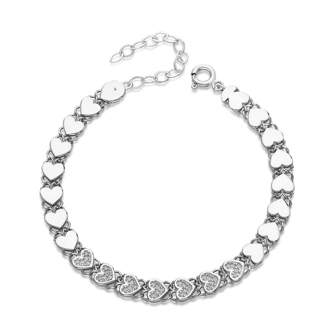 Row Heart Stone Bracelet - 925 SILVER