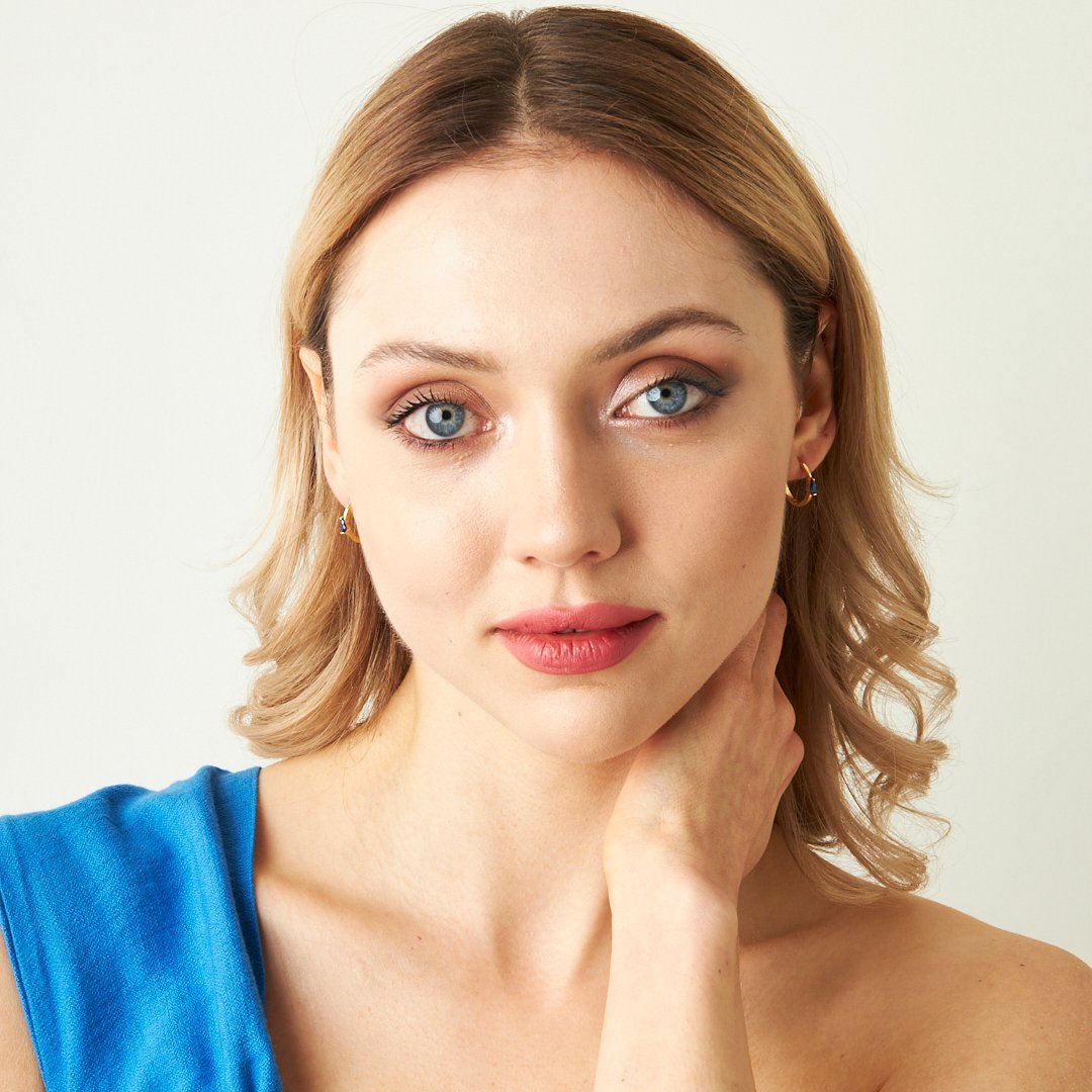 Navy Blue Stone Drop Earrings - 925 SILVER