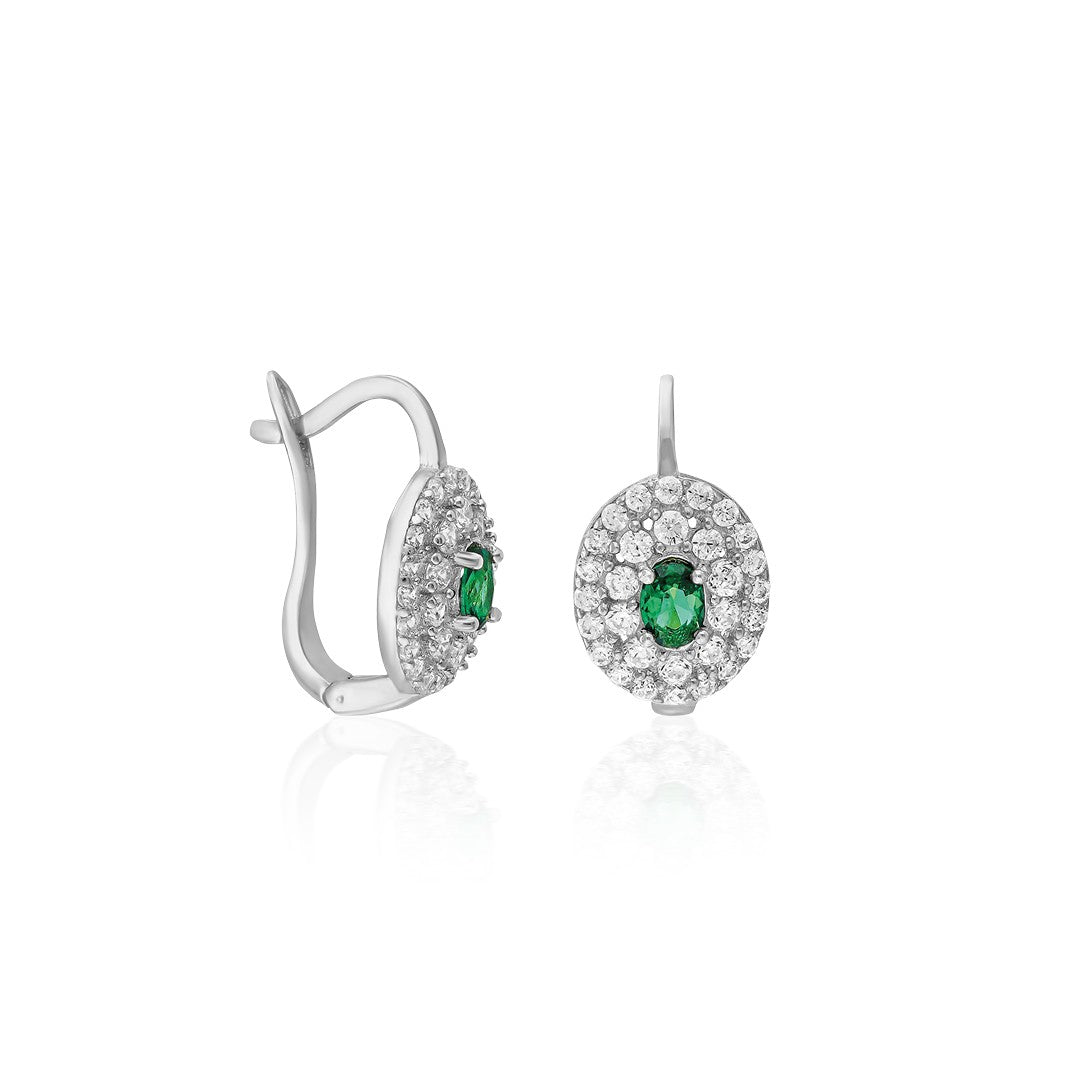 Green Stone Earrings - 925 SILVER