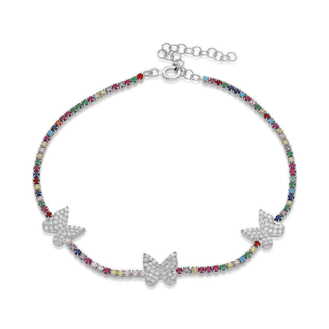Butterfly Bracelet with Colorful Stones - 925 Silver