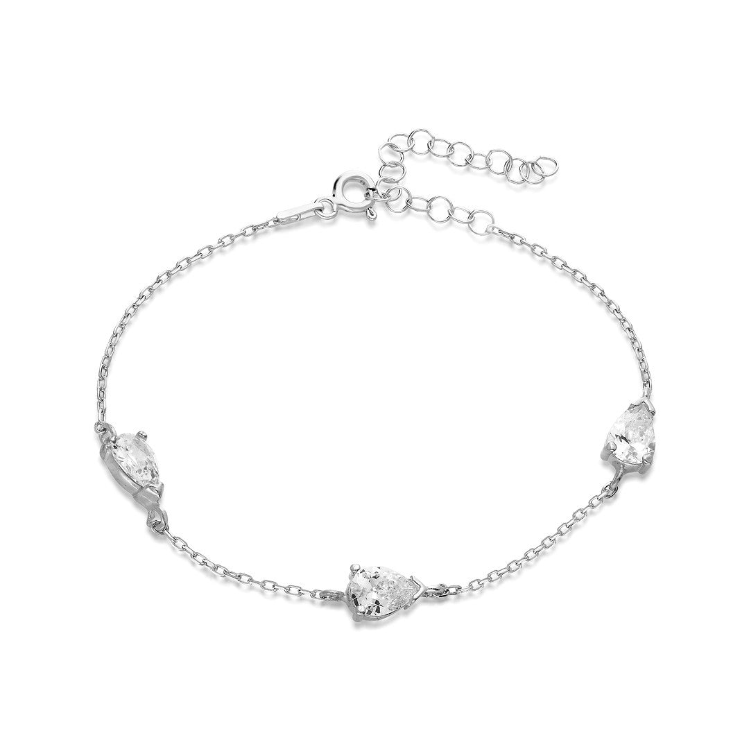 Three Stone Teardrop Bracelet - 925 SILVER