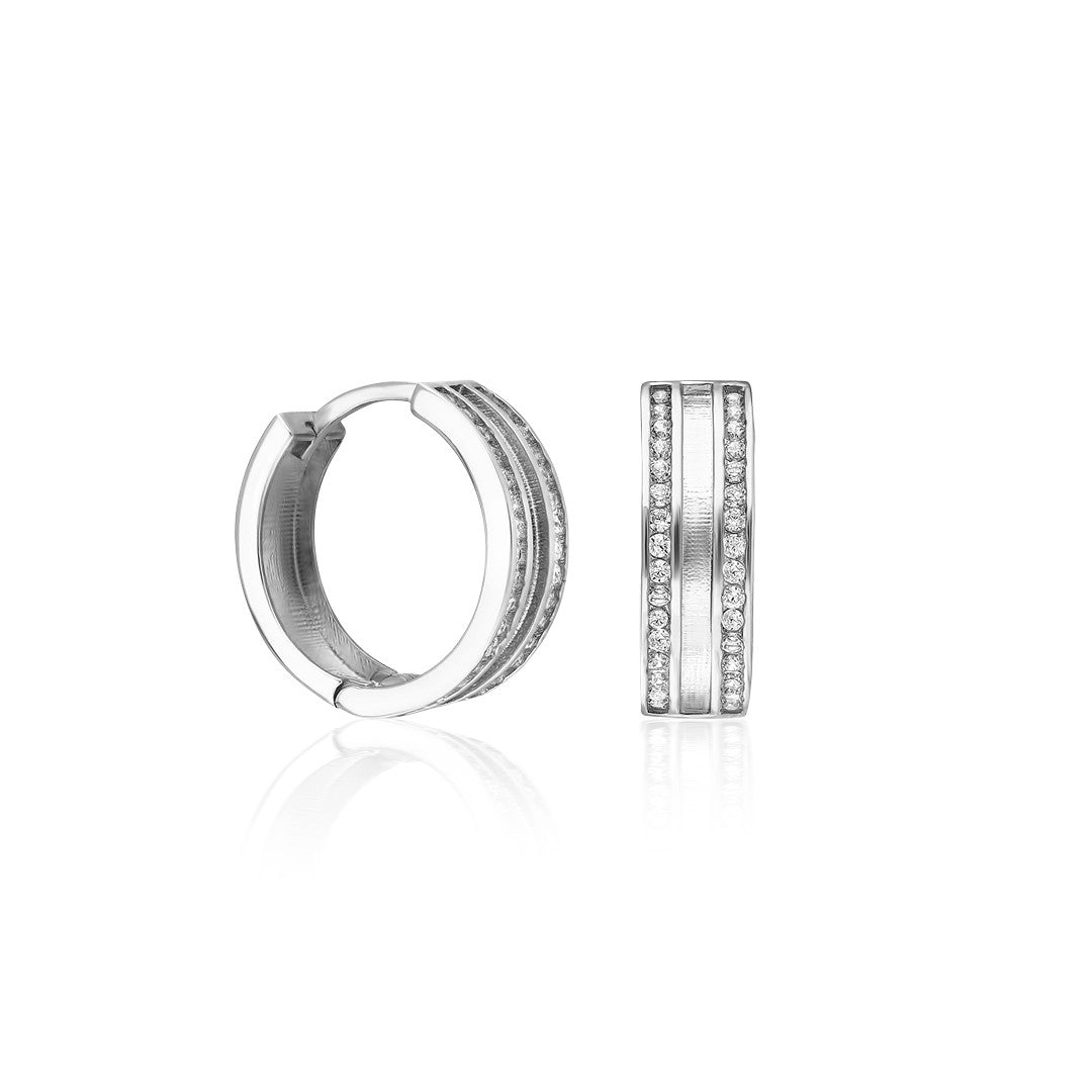 Triple Stone Detailed Hoop Earrings - 925 SILVER