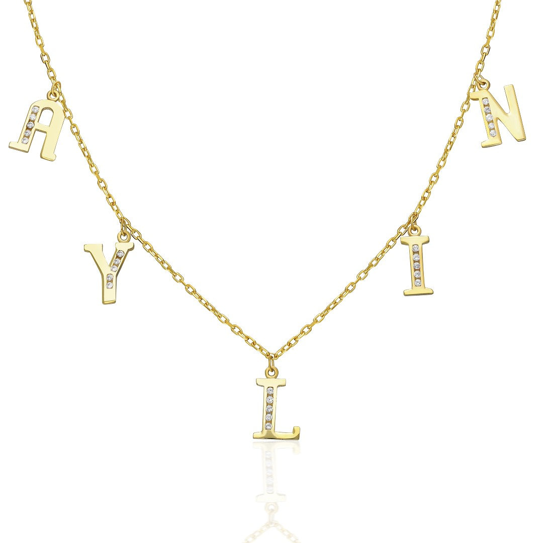 Half Stone Necklace Name Necklace with Letters - 925 Silver