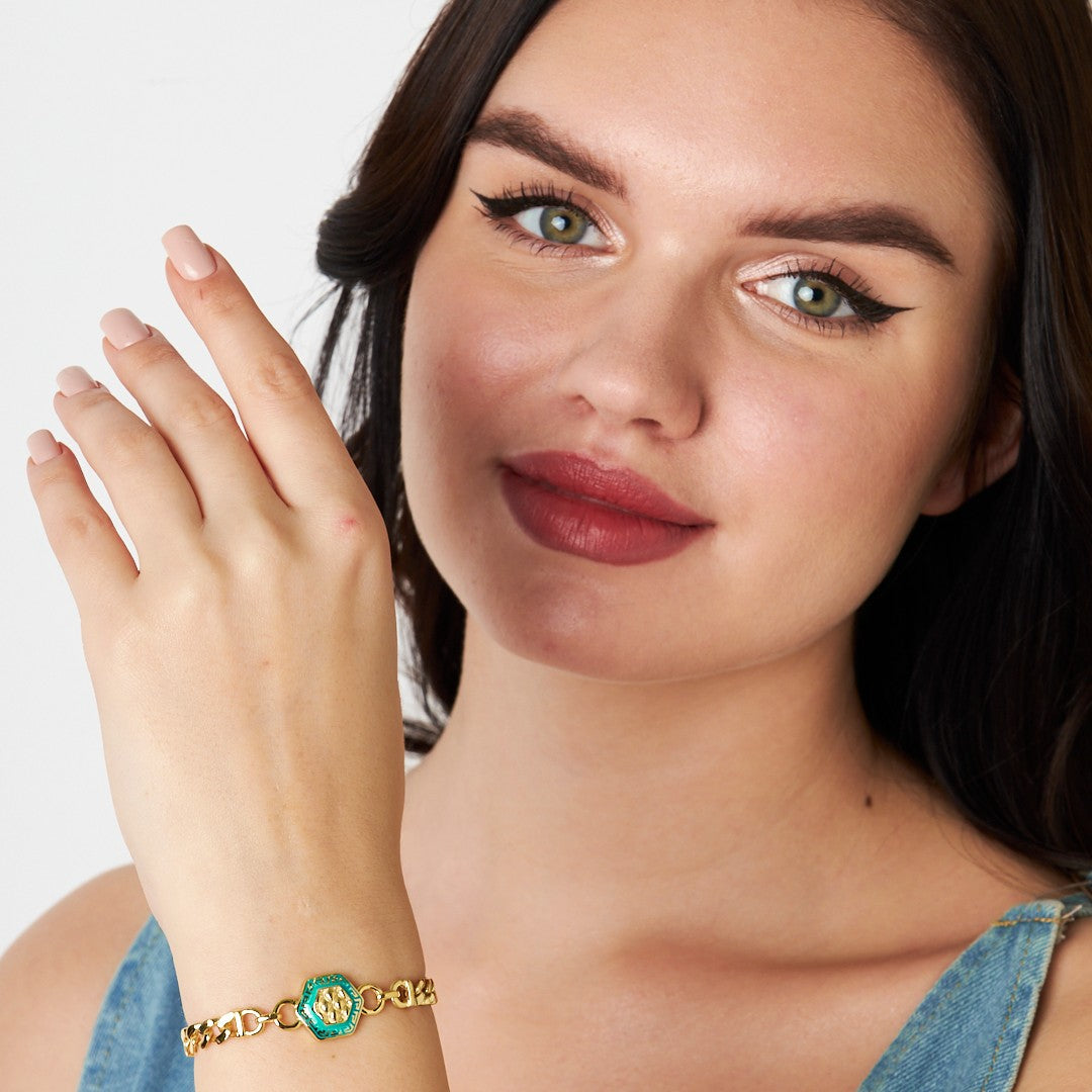 Colorful Hexagonal Double Chain Bracelet - 925 SILVER