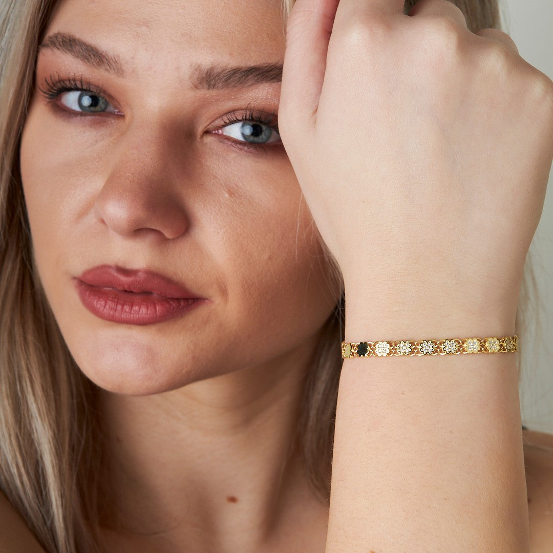 Semi-Precious Stone Leaf Chain Bracelet - 925 SILVER