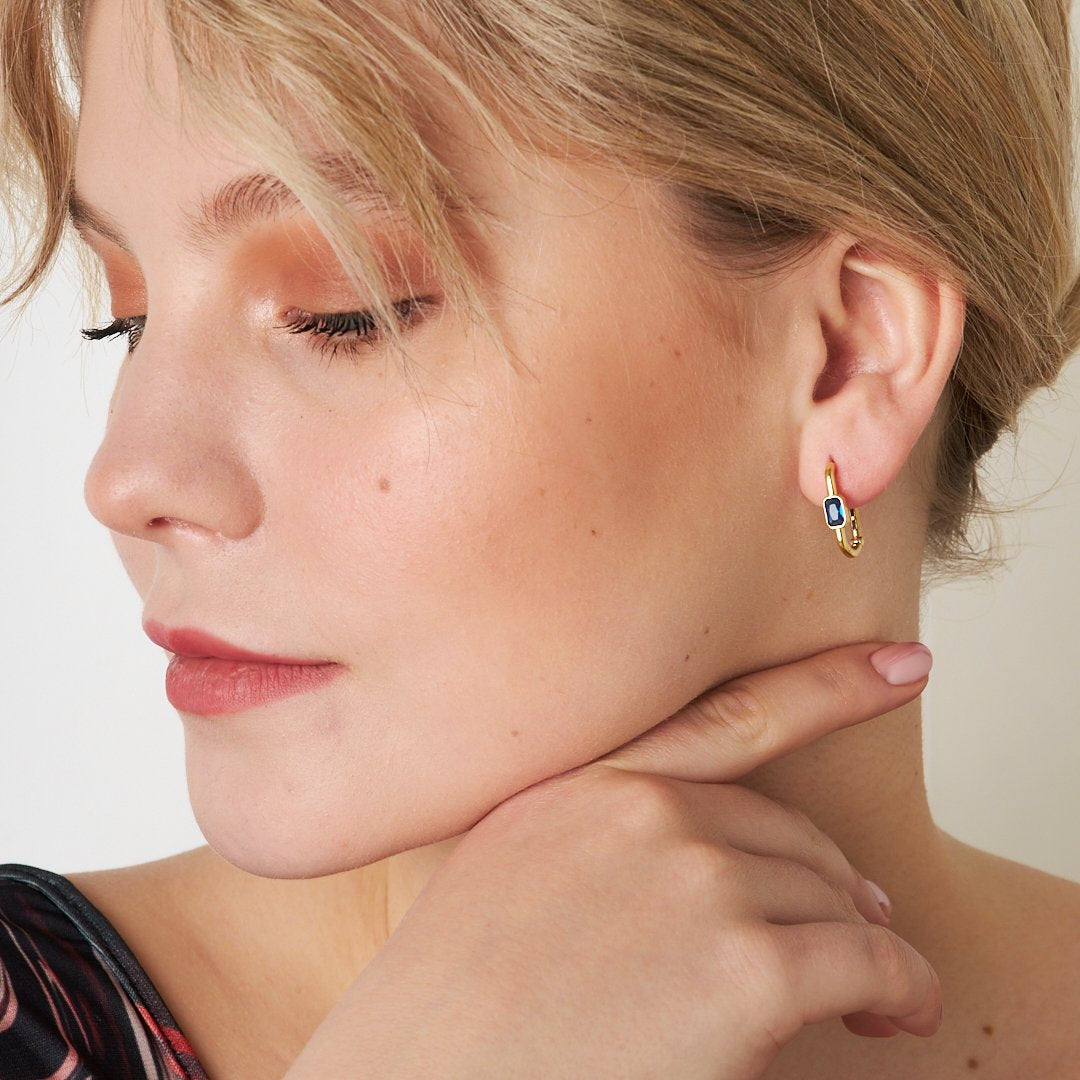 Bluestone Hook Model Earrings - 925 SILVER