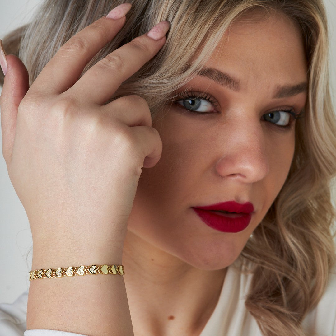 Row Heart Stone Bracelet - 925 SILVER