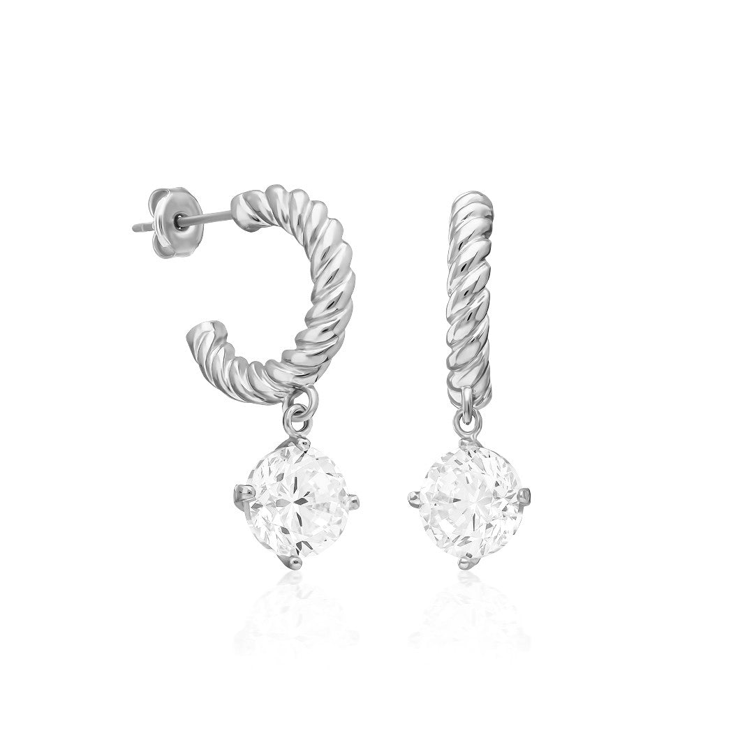 Twisted Hoop Single Stone Earring - 925 SILVER