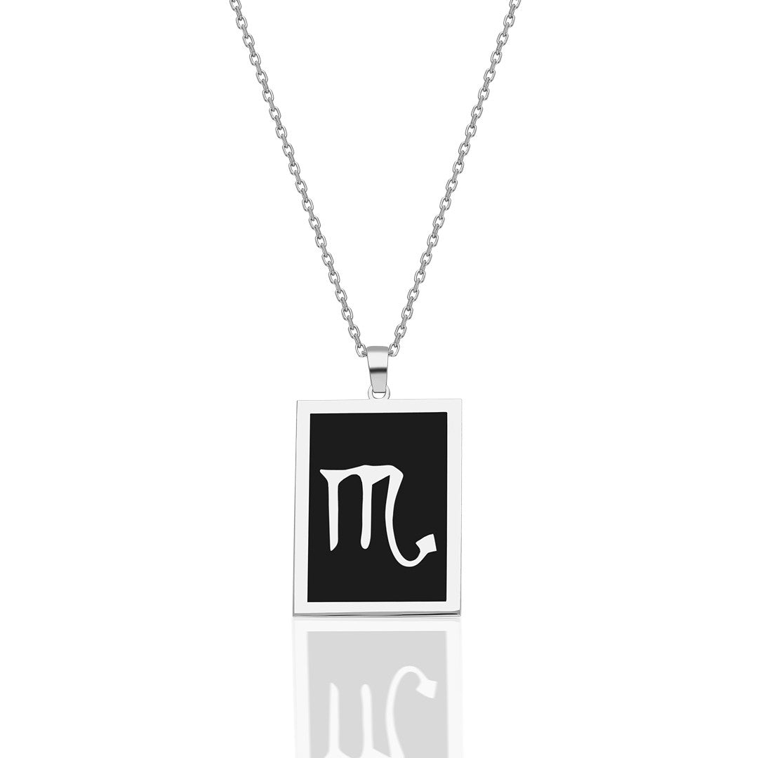 Black Rectangle Scorpio Zodiac Necklace - 925 SILVER