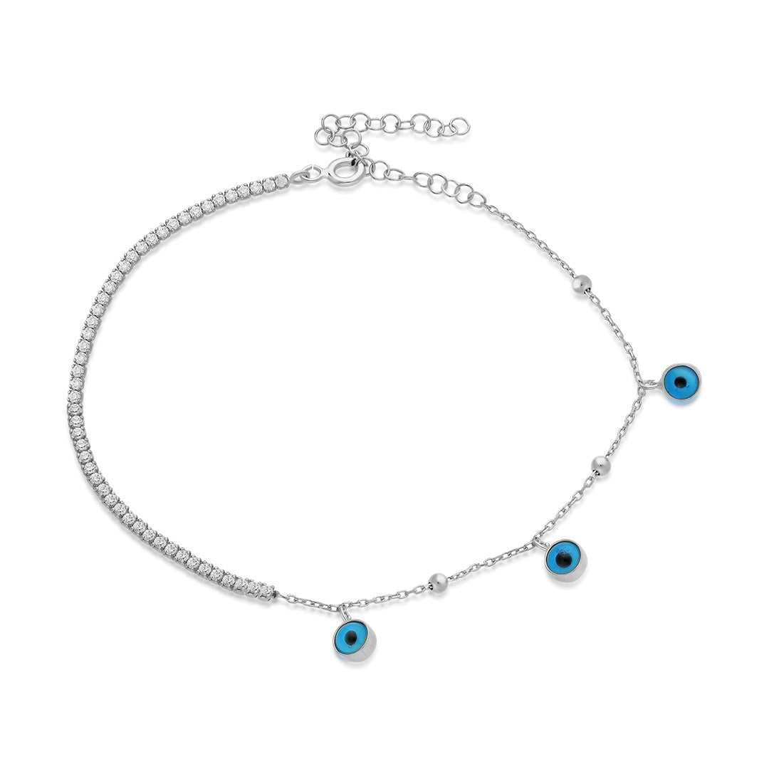 Triple Evil Eye Waterway Chain Bracelet - 925 SILVER
