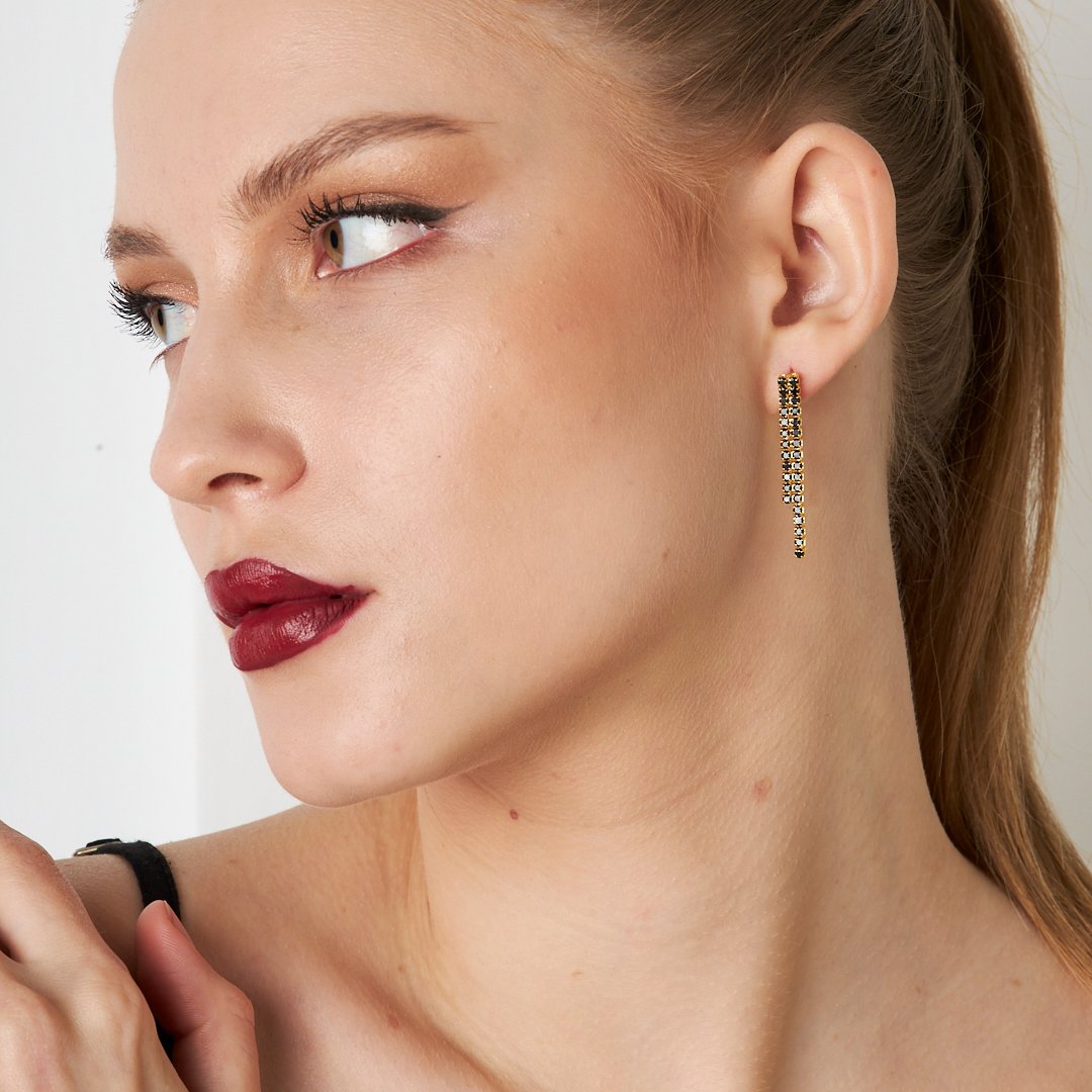 Black Stone Waterway Earring - 925 SILVER