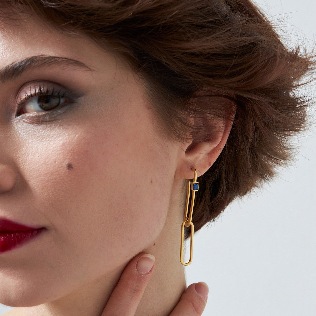 Navy Blue Paperclip Earring - 925 SILVER