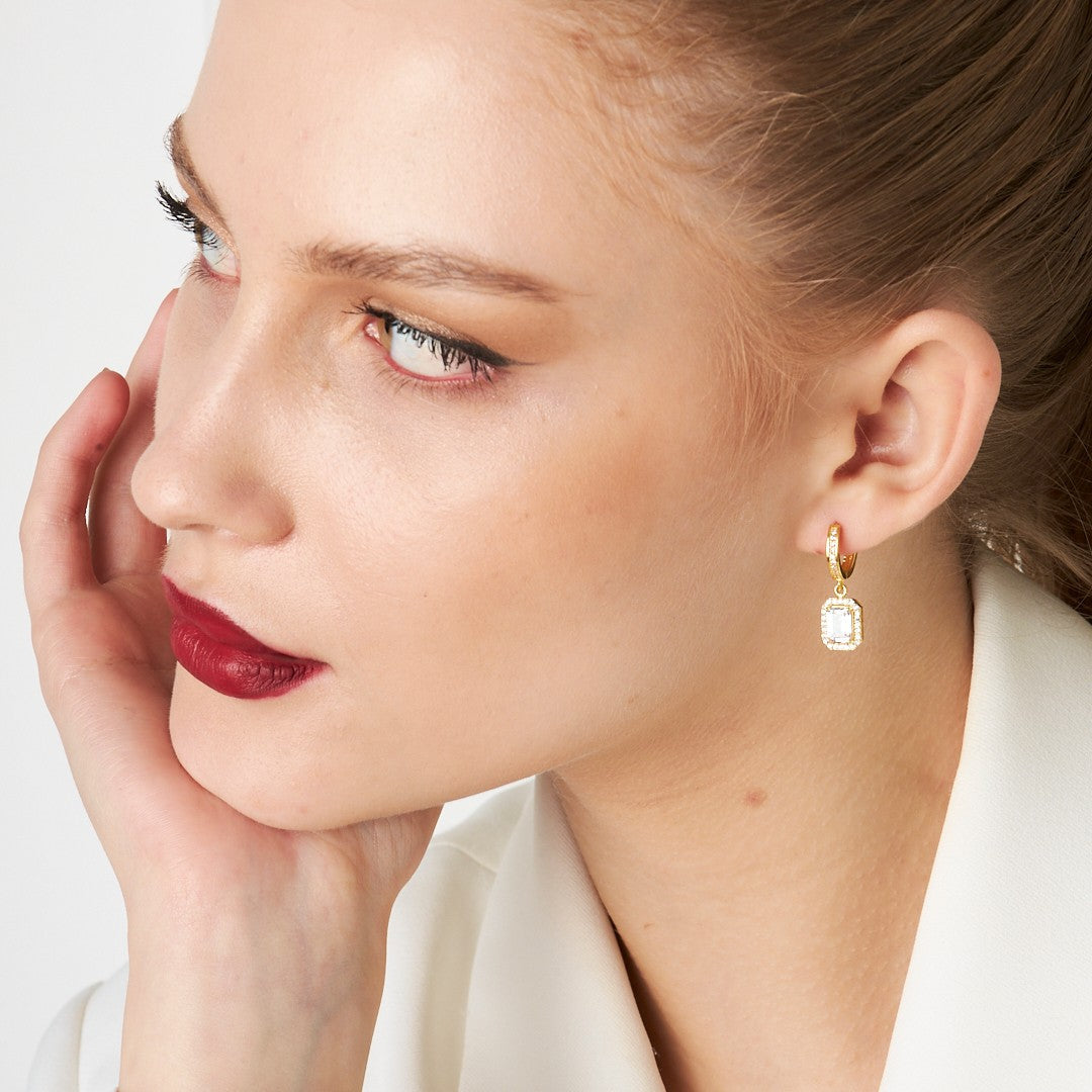 Baguette Stone Earrings - 925 Silver