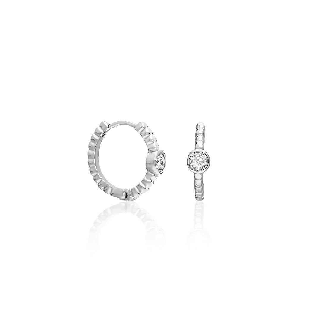 Round Stone Hoop Earrings - 925 SILVER