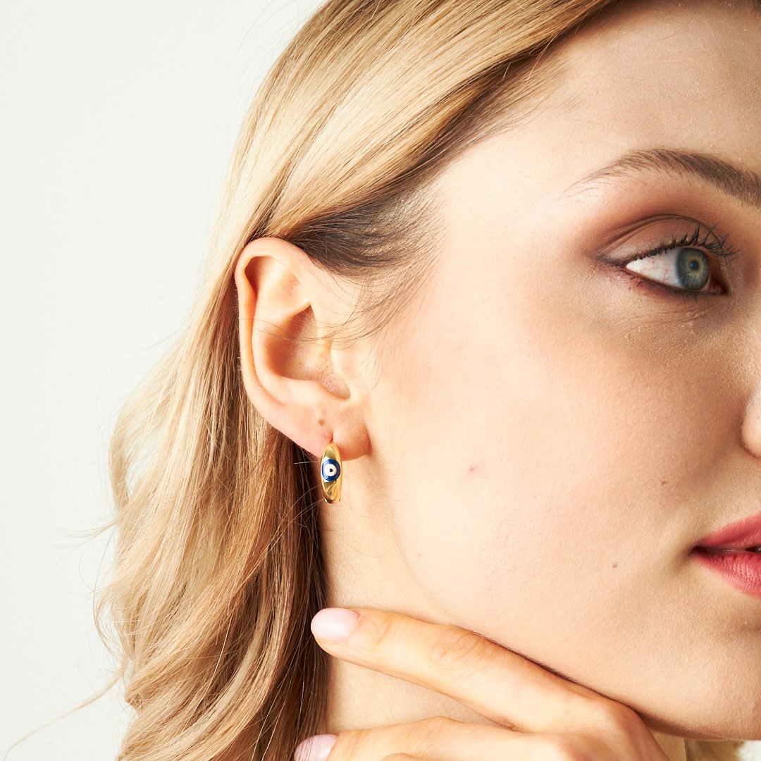 Evil Eye Hoop Earrings - 925 Silver