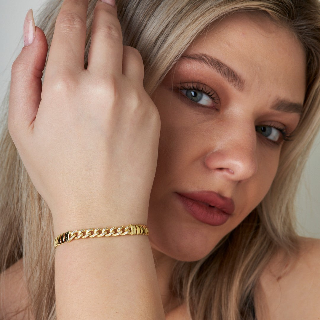 Herringbone Chain and Stone Gourmet Bracelet - 925 SILVER