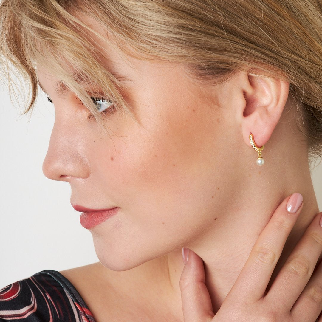 Pearl Zircon Earrings - 925 Silver