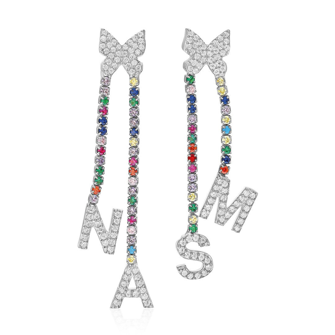 Butterfly Letter Colorful Waterway Earrings - 925 SILVER