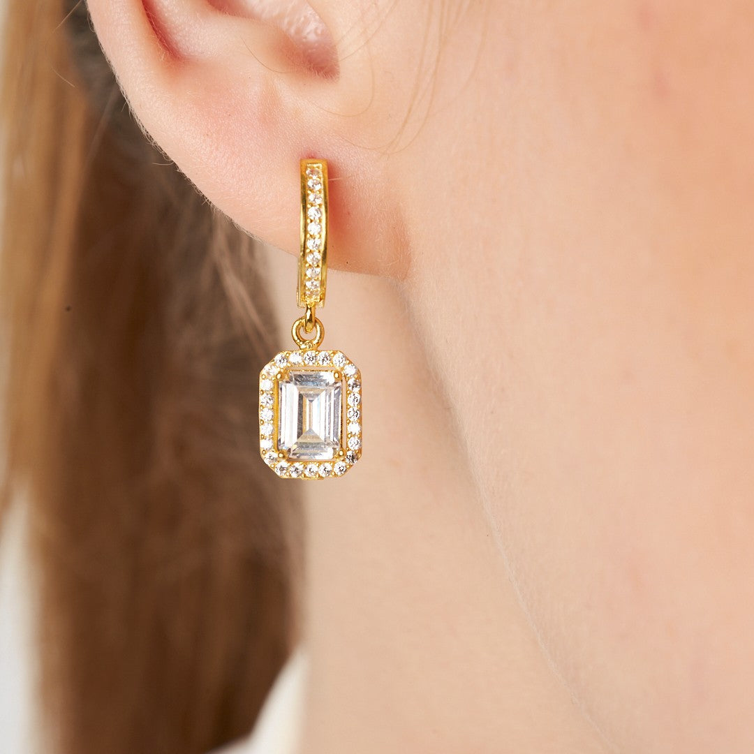 Baguette Stone Earrings - 925 Silver