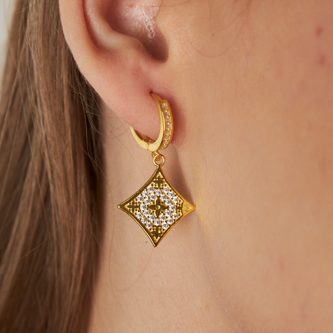 Square Stone Earrings - 925 Silver