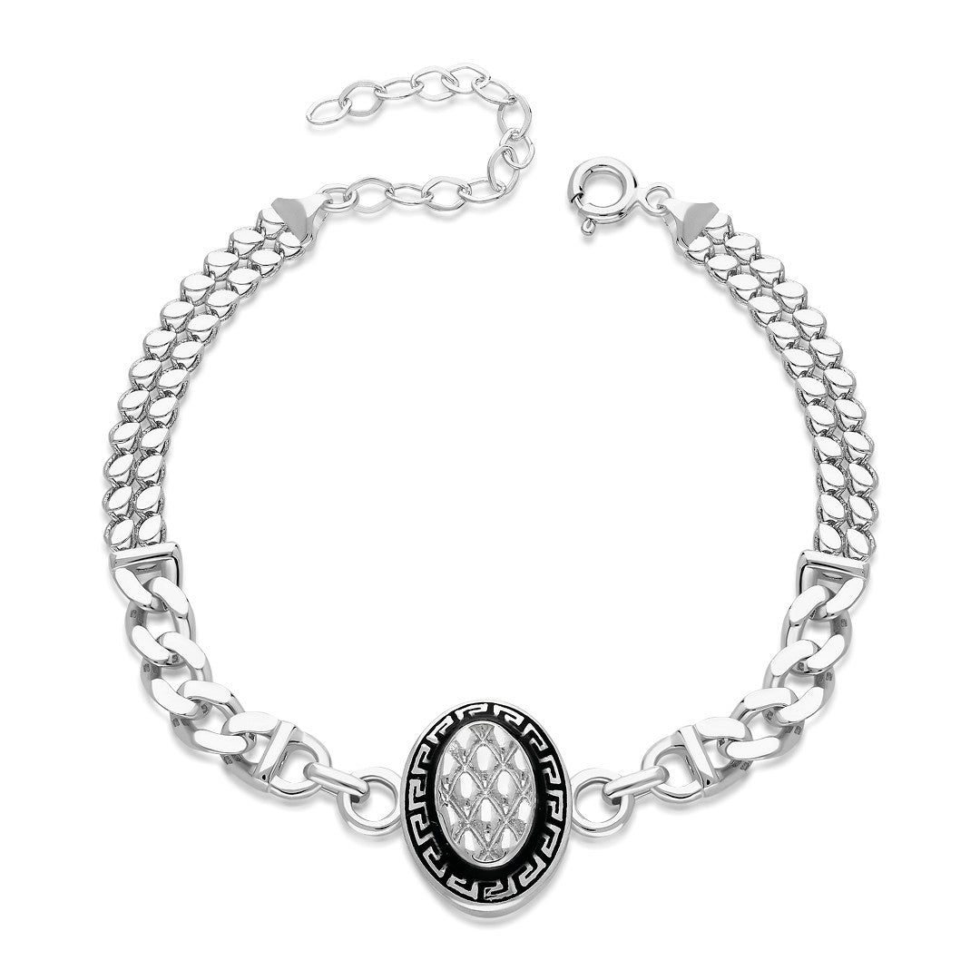 Black Oval Model with Double Chain Bracelet - 925 SILVER