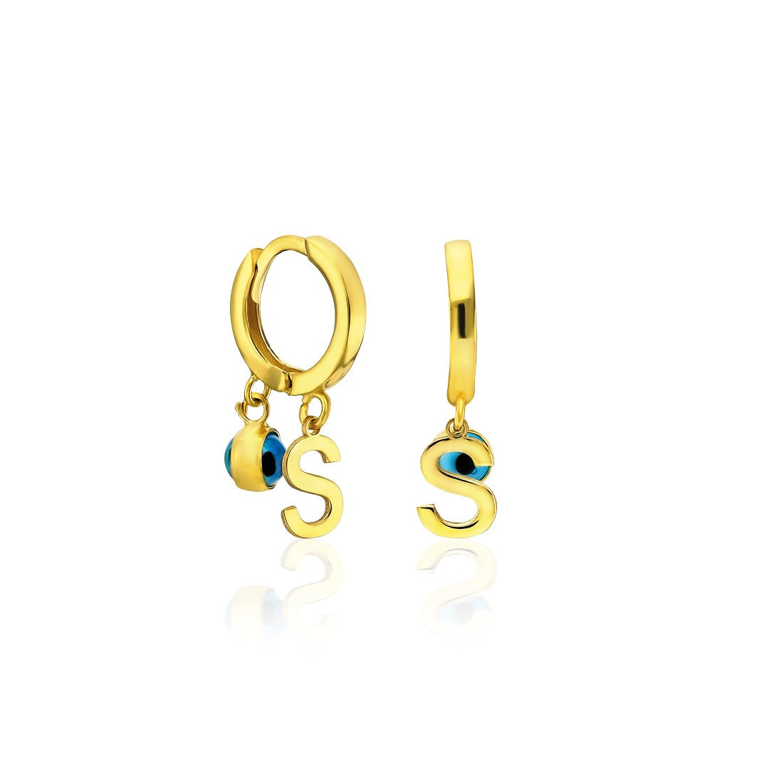Evil Eye Letter Earring - 925 Silver