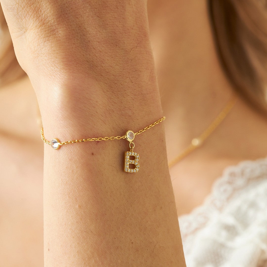 Shiny Stone Necklace Decorated with Letters - 925 SILVER