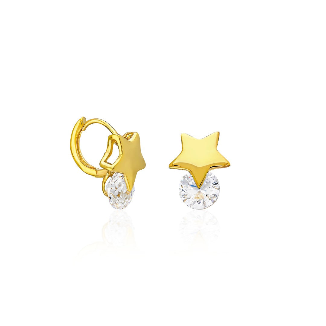 Single Stone Star Sparkling Earrings - 925 SILVER