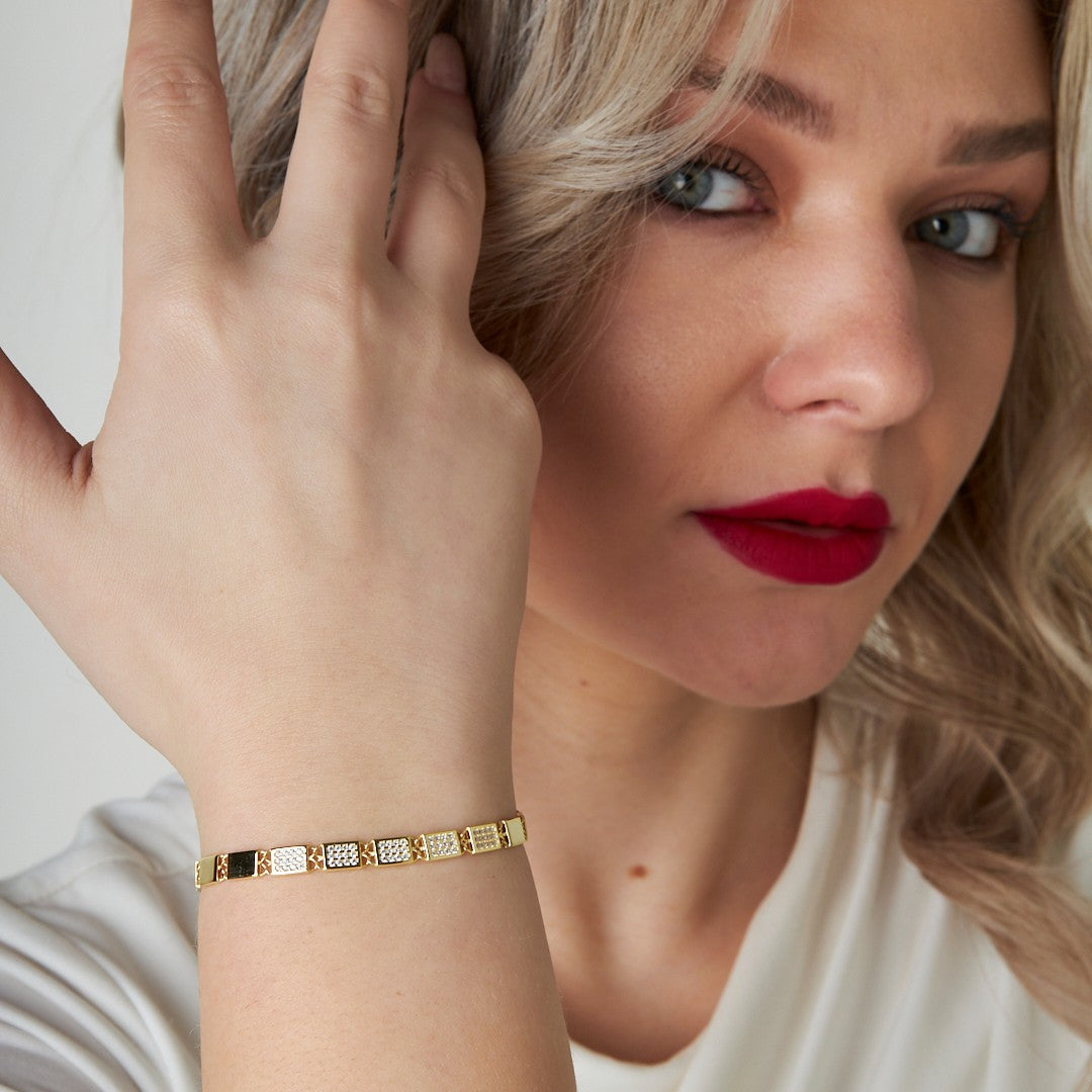 Rectangular Bracelet with Stones - 925 Silver