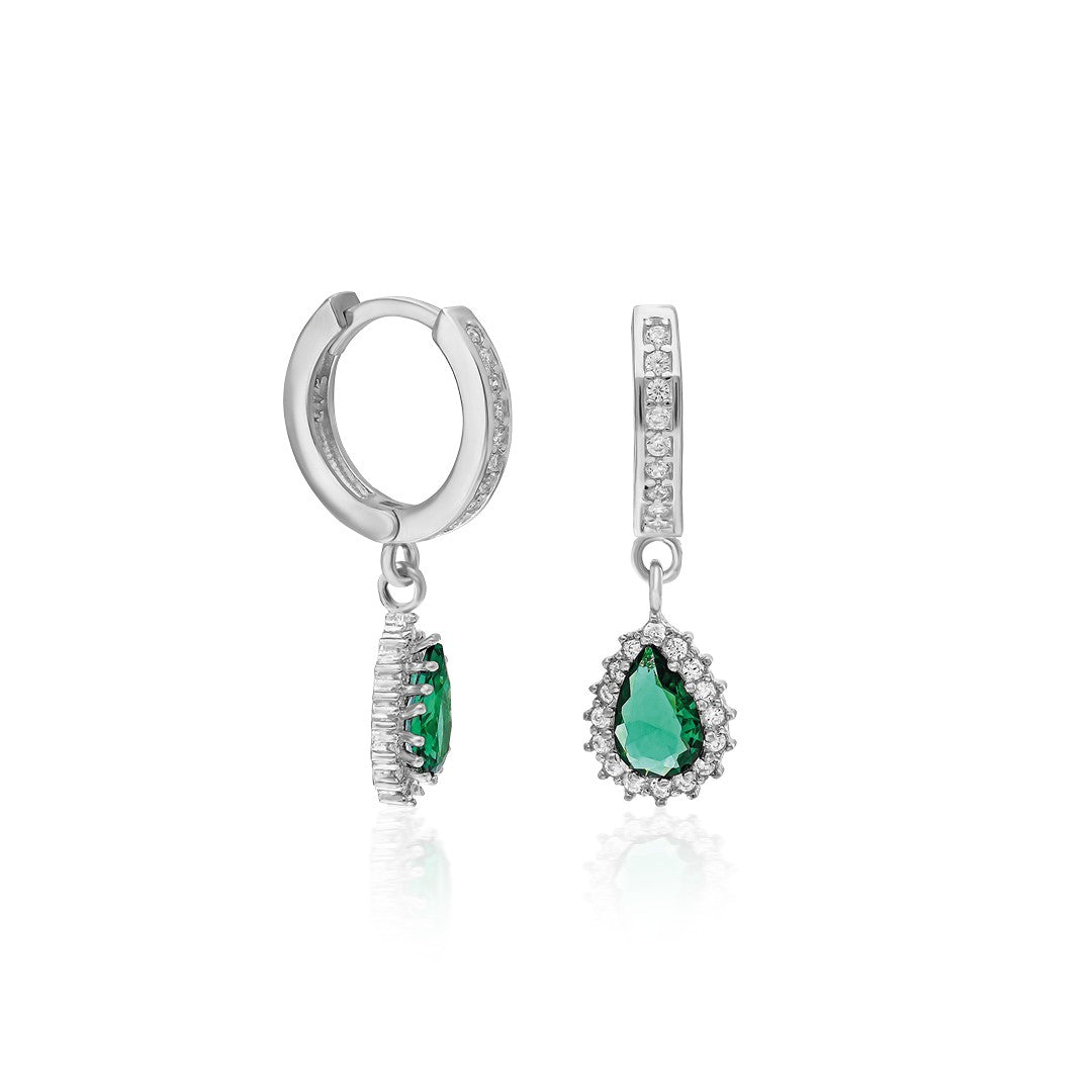 Green Stone Drop Earrings - 925 SILVER