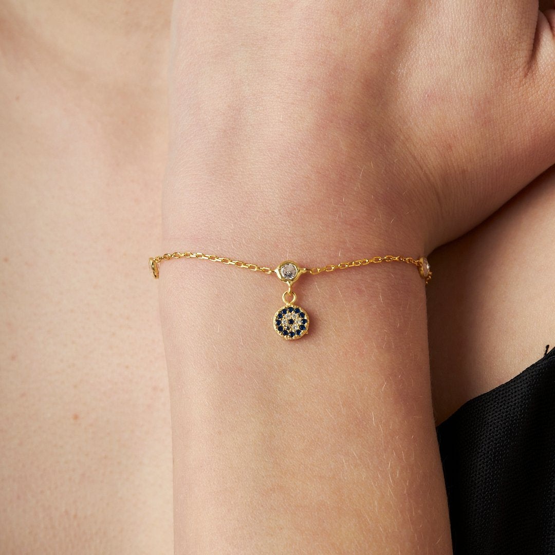Evil Eye Bracelet with Three Stones - 925 Silver