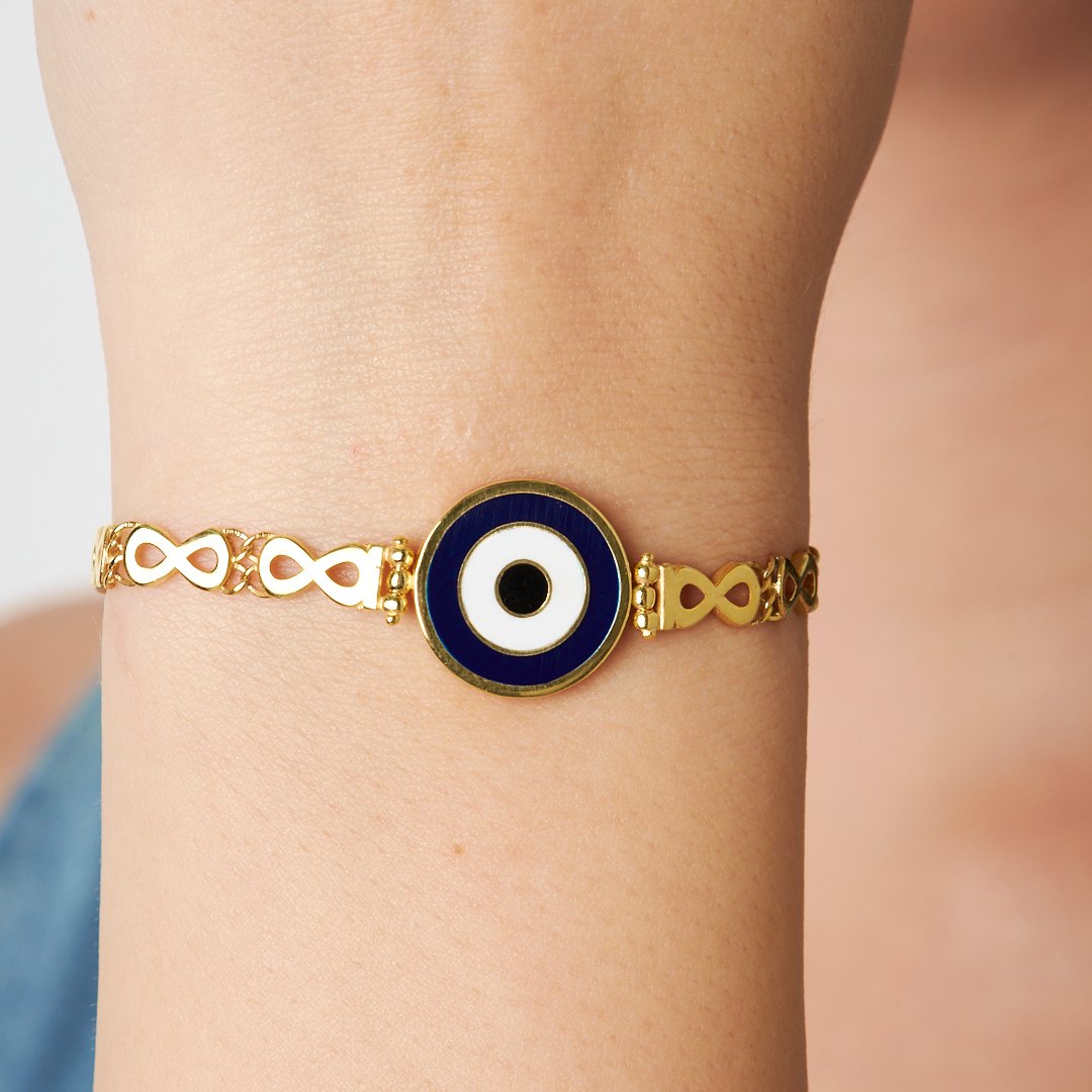 Evil Eye Bead Infinity Chain Bracelet - 925 SILVER