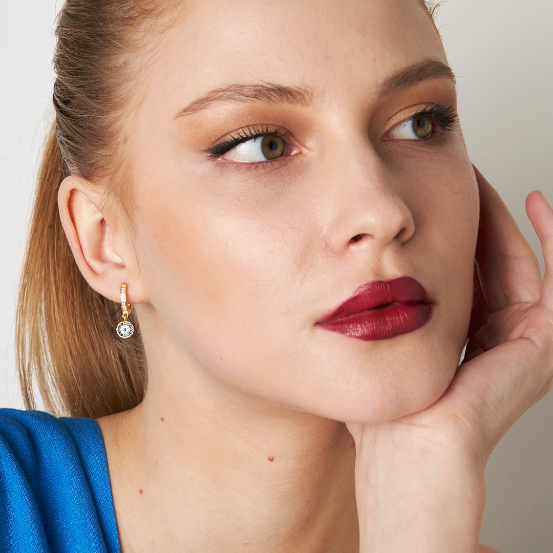 Evil Eye Stone Earrings - 925 Silver