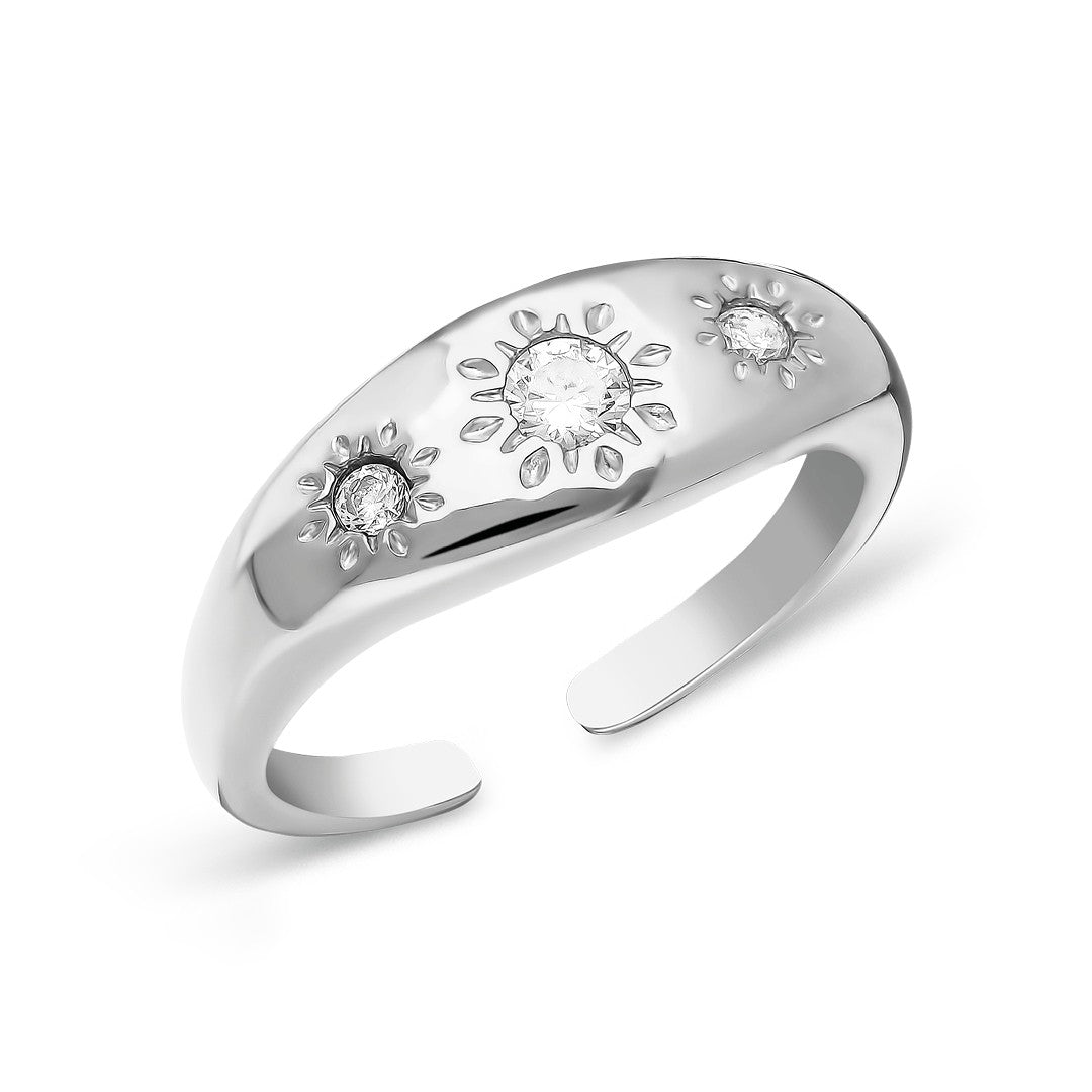 Sun Patterned Stone Ring - 925 SILVER