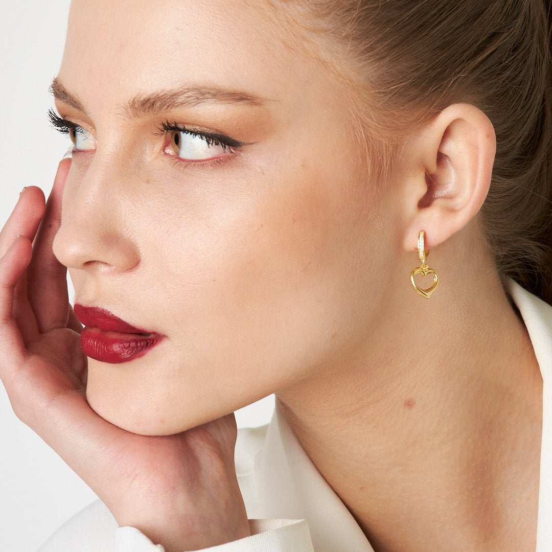 Curved Heart Earrings - 925 Silver