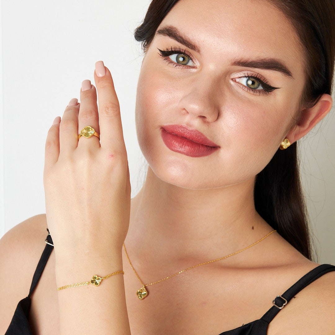 Shiny Stone Clover Set - 925 SILVER