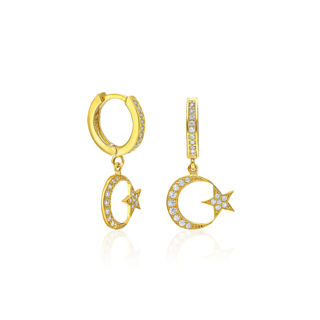 Crescent Star Stone Earrings - 925 SILVER