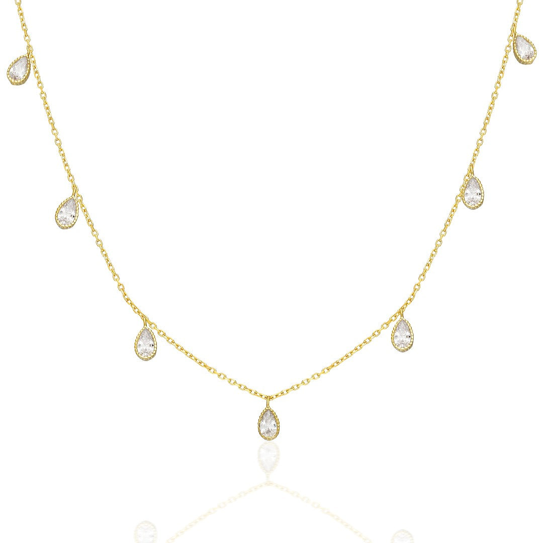 Drop Stone Pendant Necklace - 925 SILVER